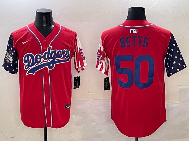 Men Los Angeles Dodgers 50 Betts Red a generation of national flags Joint name 2025 Nike MLB Jersey style 6
